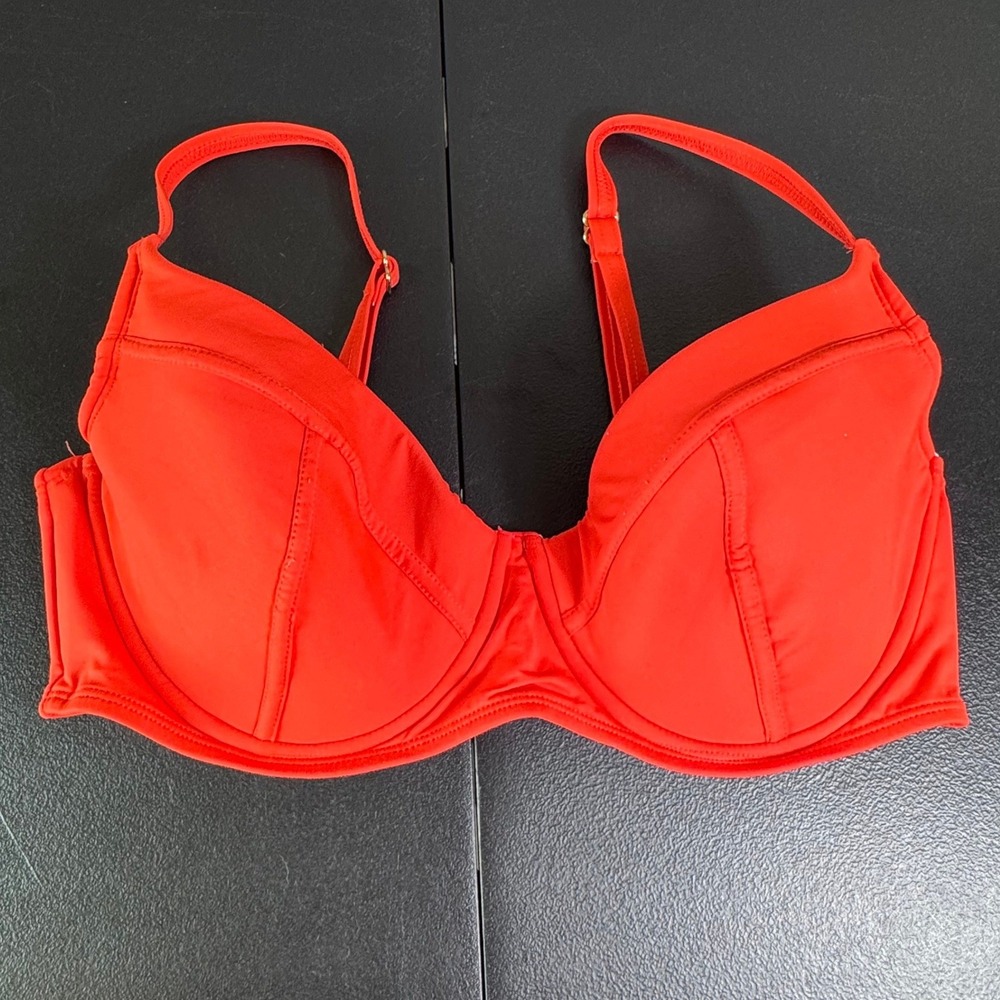 Gibson Latimer Red Underwire Bikini‎ Top 38D Adjustable Straps Gold Hardware